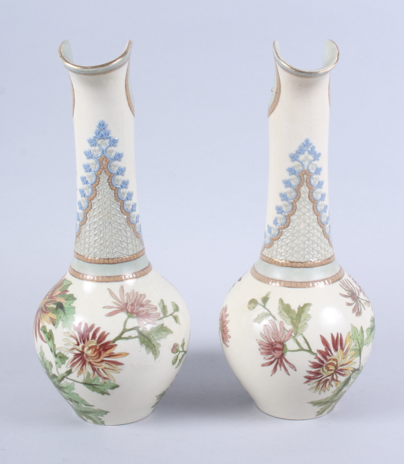 A pair of Doulton Lambeth ewers, with chrysanthemum decoration, 12 1/2" high - Image 2 of 6