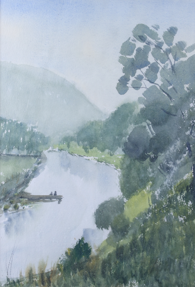 Michael Vicary: watercolours, Temple Island Henley-on-Thames, 10" x 14 1/2", in white frame, and a - Image 9 of 9