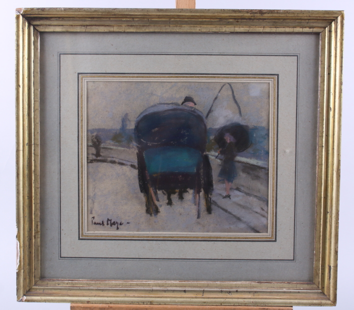 Paul Maze: pastels, figures and a horse-drawn carriage, 8" x 10", in gilt frame - Bild 4 aus 4