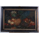 An 18th century oil on copper, still life of fruit, 11 1/2" x 19", in ebonised and gilt frame