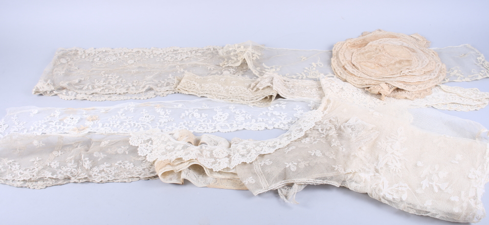 An 18th century Honiton lace lappet with drochel ground, a Carrickmacross stole, sets of Normandy