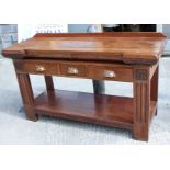 An early 20th century continental walnut breakfront sideboard, fitted three drawers with brass