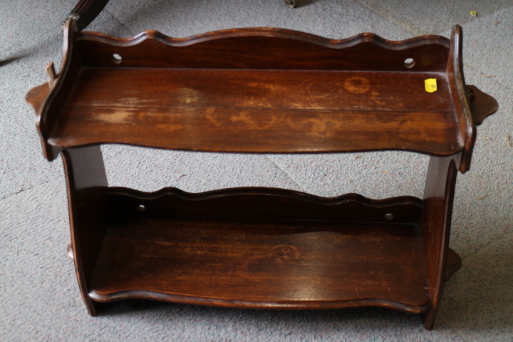 An early 20th century polished as walnut two-tier open wall shelf, 21" wide