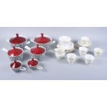 Six Rorstrand "Red Top" pattern casserole dishes and a Delphine part teaset