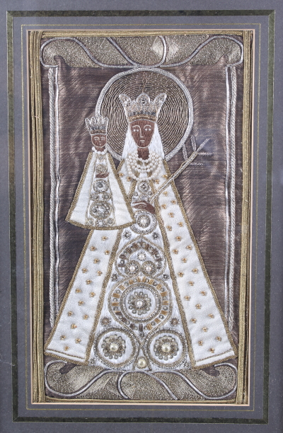 An embroidery, Madonna and child, in gilt frame - Image 2 of 2