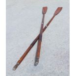 A pair of pine sculling blades, 109" long