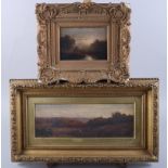 F G Short?: oil on board, a landscape, horses in a field, 5" x 14 1/2", and an oil on board