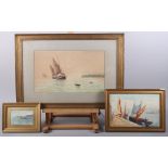 H H Bingley: watercolours, seascape with boats and buoys, 9" x 15", in gilt frame, R Blossier: