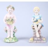 A Royal Worcester figure "Sunshine", 5" high, and a figure of a cherub holding flowers, 5 1/2" high