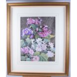 A watercolour still life, flowers, 19" x 15", in gilt frame, and a print of a reclining woman