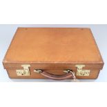 A tan coloured calf leather attache case, by W H Gidden London, 17 1/2" wide