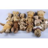 Six mid 20th century teddy bears (worn), five Jingle collectors bears, and one other