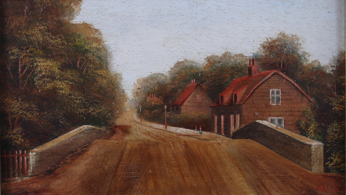 Hugh Church: oil on board, Prittlehall Village, 7" x 12", and an oil on board landscape, road with - Image 2 of 7