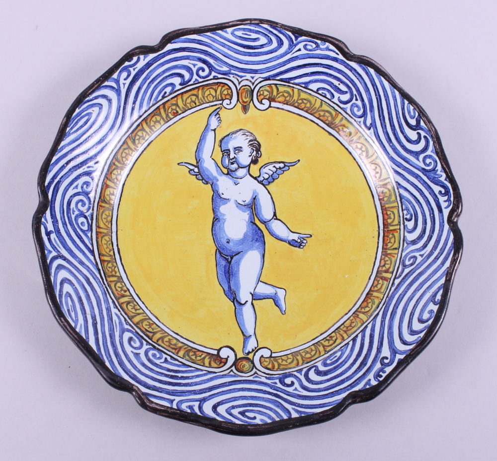 A majolica plate with armorial decoration on a yellow ground, 9" dia, a Delft bowl with tulip - Image 10 of 10