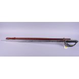 A Royal Artillery sword, in leather sheath, said to be owned by Colonel Buckthort Hooten-Oliver OBE,