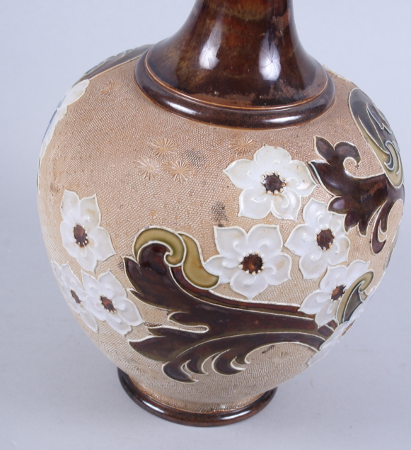 A Doulton Lambeth Slater's Patent vase with floral decoration, 16" high, together with a Doulton - Image 3 of 6