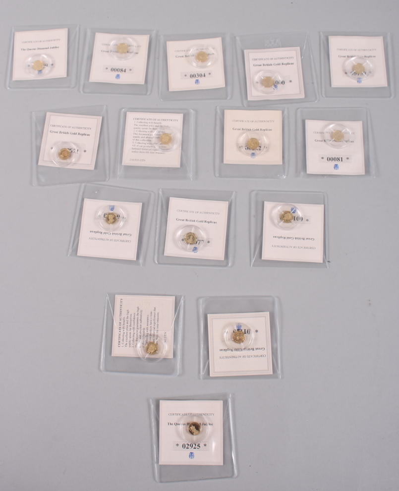 Fifteen Great British Gold Replicas, struck in 14ct gold