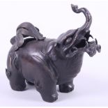 A Chinese bronze censer, formed as an elephant, 5 1/2" high