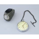 A Military issue Enicar pocket watch, a silver Albert chain and a "Dynamo" hand torch