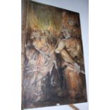 Y Haragugh?: an Oriental oil on canvas, fighting demons, 63" x 38", unframed