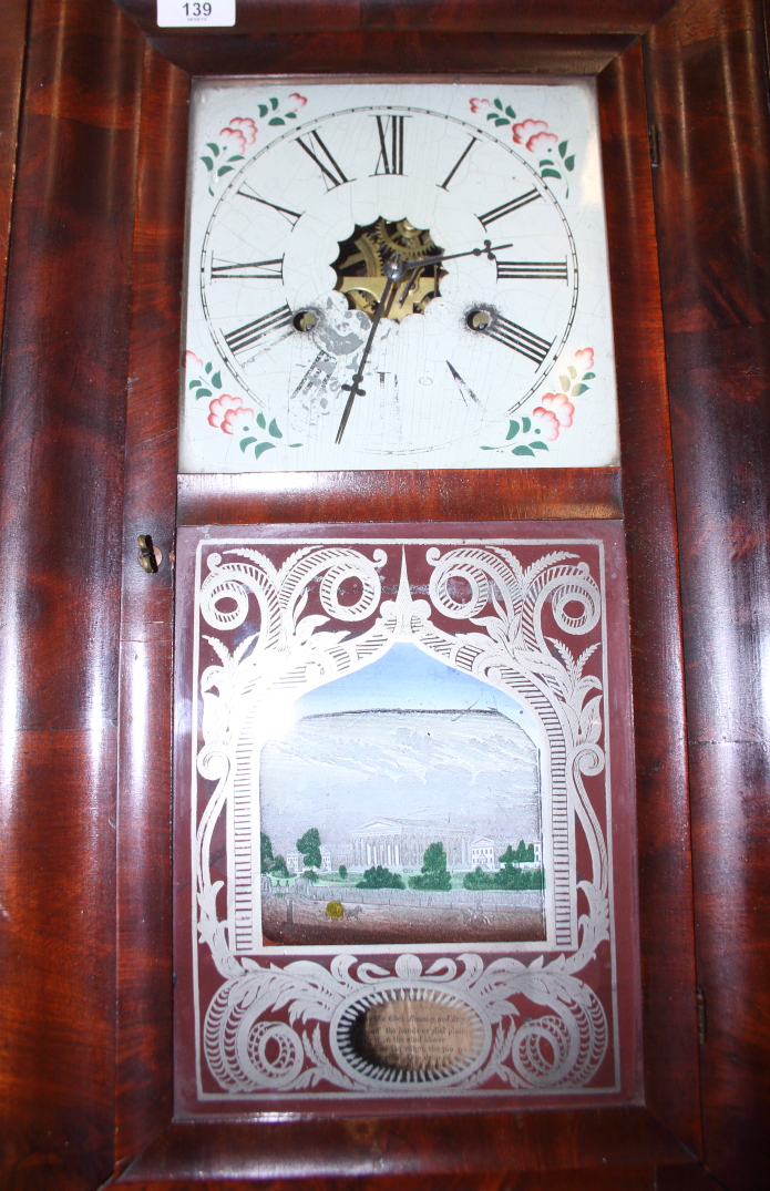 A 19th century American mahogany cased wall clock, 26" high, and an oak cased mantel clock with - Image 2 of 3