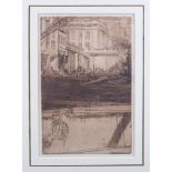 Frank Brangwyn: an etching, "Fishmongers' Hall from the River", in gilt strip frame
