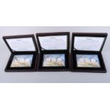 Three 70th Anniversary of the Normandy Landings silver three-coin sets, in fitted cases