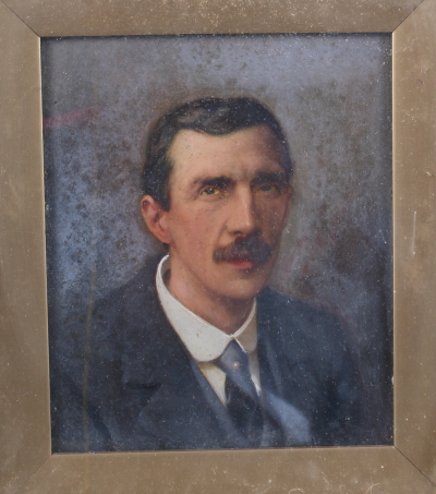 An oil on board, portrait of a gentleman with a moustache, 8” x 6 1/2”, in gilt frame, and two - Image 2 of 4
