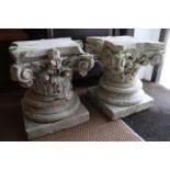 A pair of carved sandstone Corinthian capitals and bases, said to have come from Park Place,