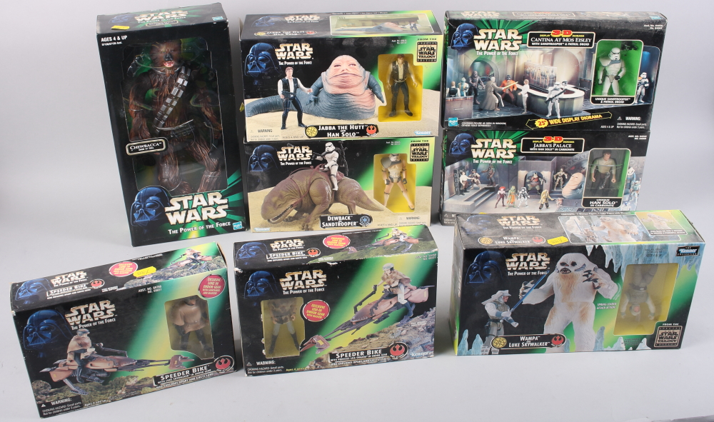 A selection of eight Star Wars "The Power of the Force" dioramas and figures, including Chewbacca,