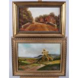 Hugh Church: oil on board, Prittlehall Village, 7" x 12", and an oil on board landscape, road with