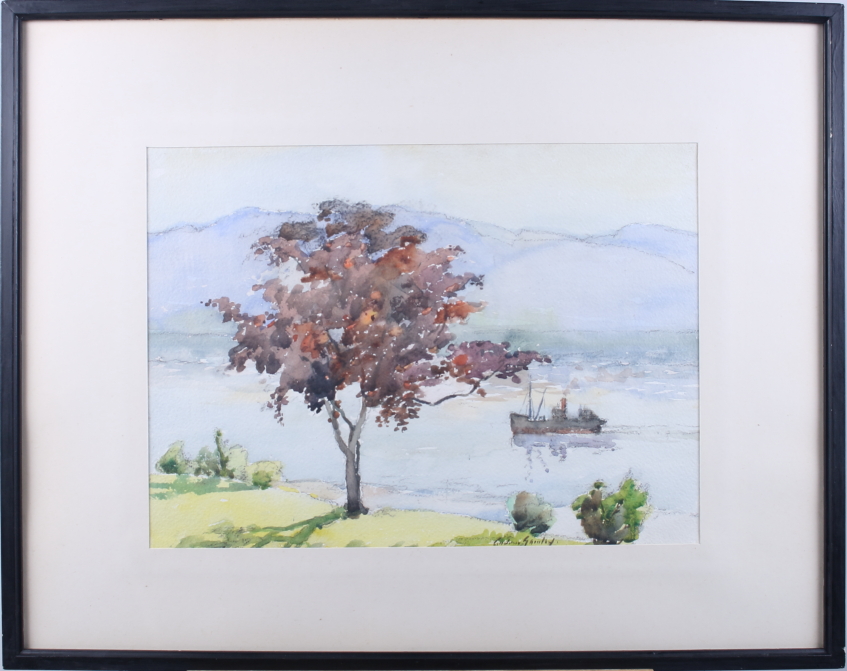 Andrew Gamley: watercolours, “The Copper Beech", 10 1/2" x 14 1/4", in black strip frame, and