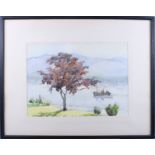 Andrew Gamley: watercolours, “The Copper Beech", 10 1/2" x 14 1/4", in black strip frame, and