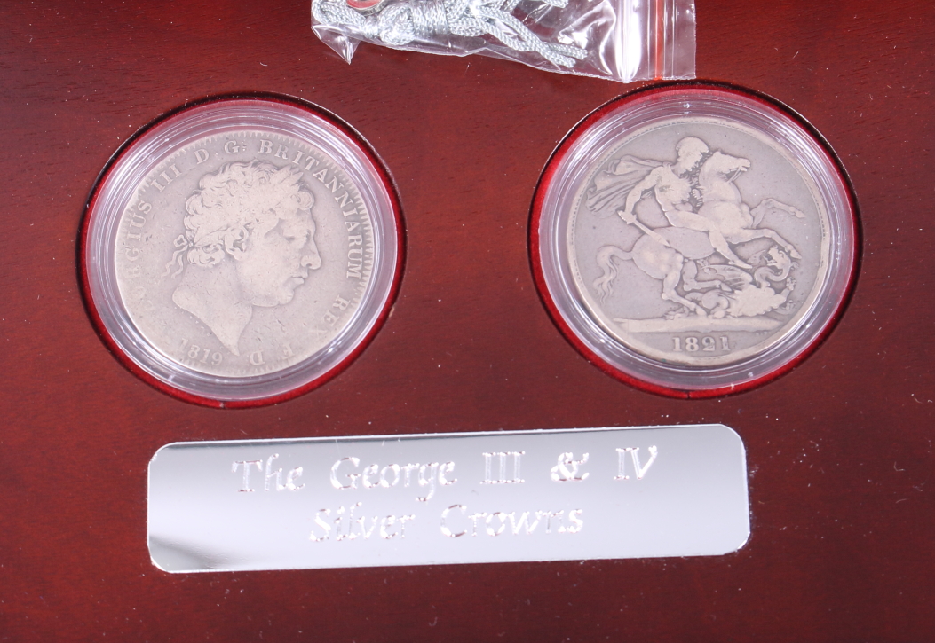 The George III & IV silver crowns, two silver crowns dated 1891 and 1821, in Royal Mint presentation - Image 2 of 5
