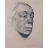 Kathe Kollwitz, 1916: monochrome print portrait of a woman, 11 1/2" x 13 1/2", in wash line mount