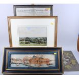 A watercolour landscape, trees and cattle, indistinctly signed, 8 1/2" x 12", in gilt frame, a