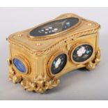 A 19th century gilt brass and pietra dura mounted trinket box, 5" wide (damages)
