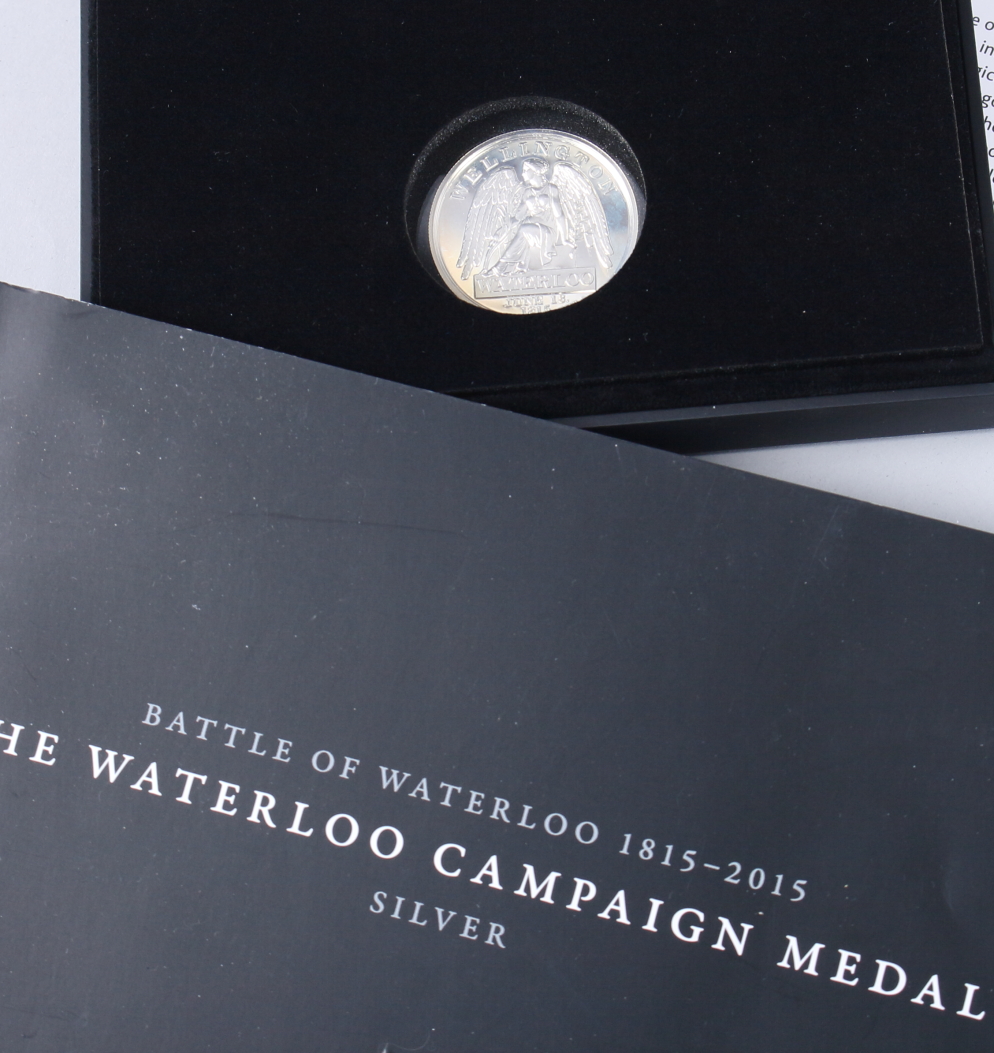 A Battle of Waterloo bronze and gold medallion set, a silver copy of the Waterloo Campaign medal, - Image 2 of 4