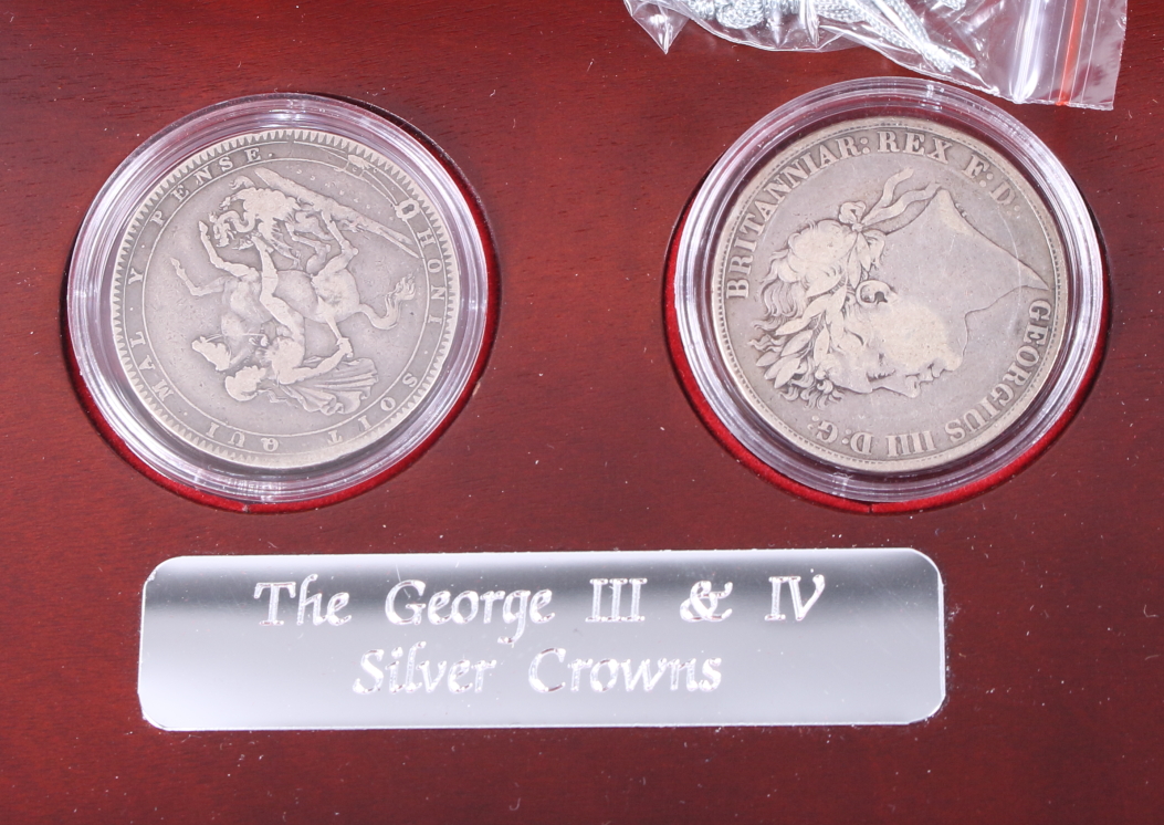 The George III & IV silver crowns, two silver crowns dated 1891 and 1821, in Royal Mint presentation - Image 3 of 5