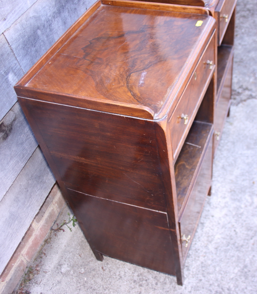 A pair of 1930s figured walnut tray top bedside cabinets, fitted drawer over recess and cupboard, - Image 2 of 2