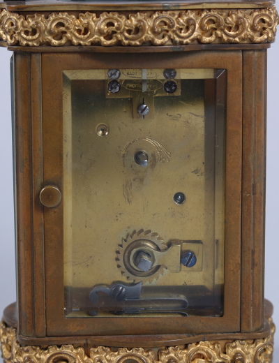 A French gilt cased carriage clock with white enamel dial and Arabic numerals, 4 3/4" high - Image 3 of 3