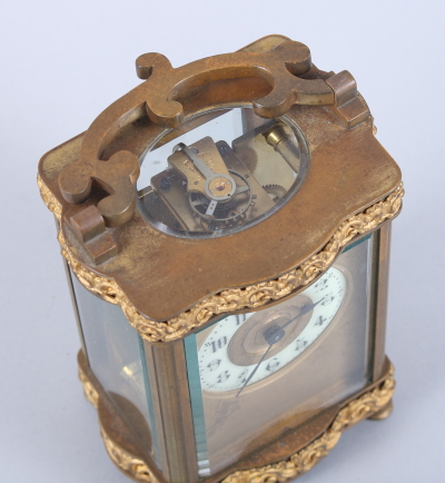 A French gilt cased carriage clock with white enamel dial and Arabic numerals, 4 3/4" high - Image 2 of 3