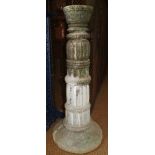 A glazed stoneware mosque lamp / candle stand, on circular base, 27 1/2" high