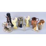 A Grafenthal Thuringia porcelain figure group, horses and figures, a pair of Burslem figures, in