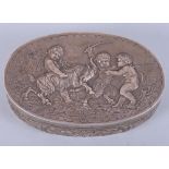 A Continental silver box with hinged lid, decorated in cherubs and a ram, 8.7oz troy approx, and a