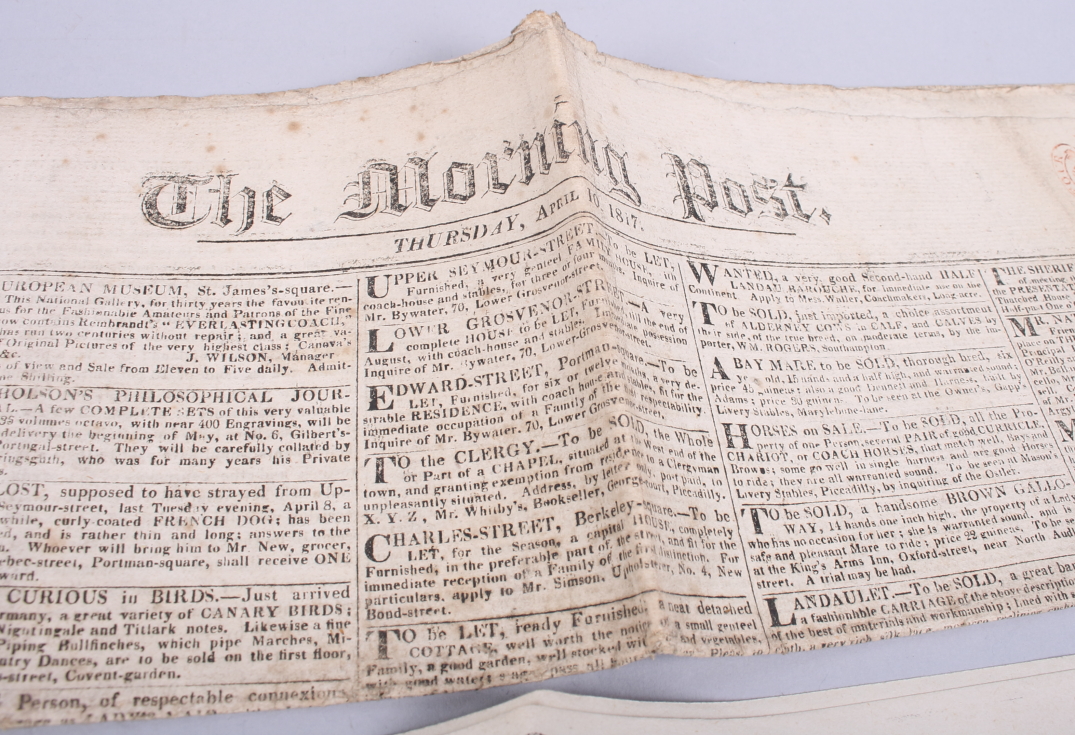 Two early 19th century newspapers, "The Observer" April 13 1821 and "The Morning Post" April 10 - Image 3 of 4