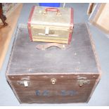 A lady's Edwardian canvas and leather hat box to hold six hats, 24" wide x 21" deep x 20" high,