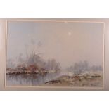 James Longueville PS, ARBSA: pastels, "Winter sun, a Cheshire stream", 14" x 21", in silvered frame