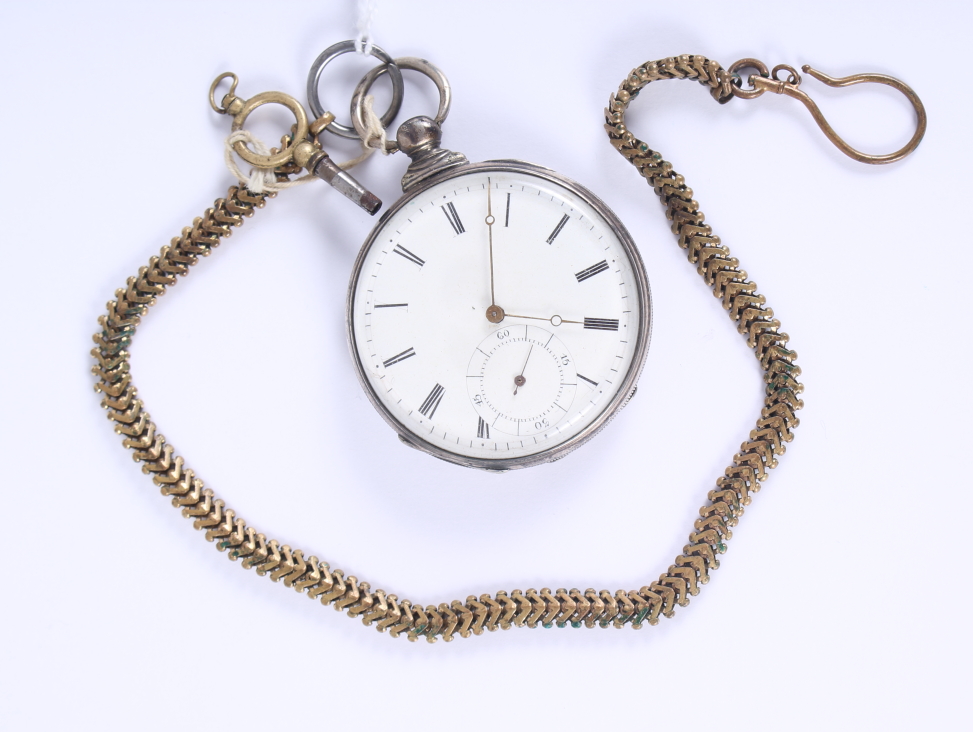 A 19th century cylinder escapement pocket watch, by M J Tobias Liverpool, in white metal case with