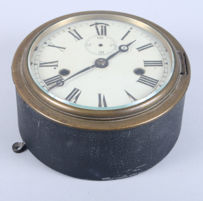 A metal cased wall clock with brass cover, white enamel dial and Roman numerals - Image 2 of 3